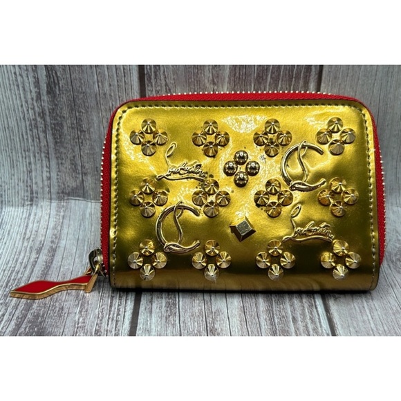 Christian Louboutin Handbags - SOLD✨ LOUBOUTIN Gold Studded Logo Zip Compact Wallet Loubinthesky RARE